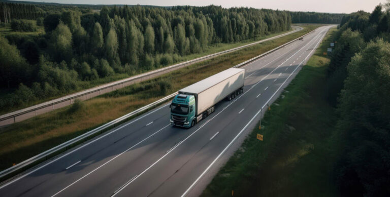 Lorry driving down a road - RentUrApp